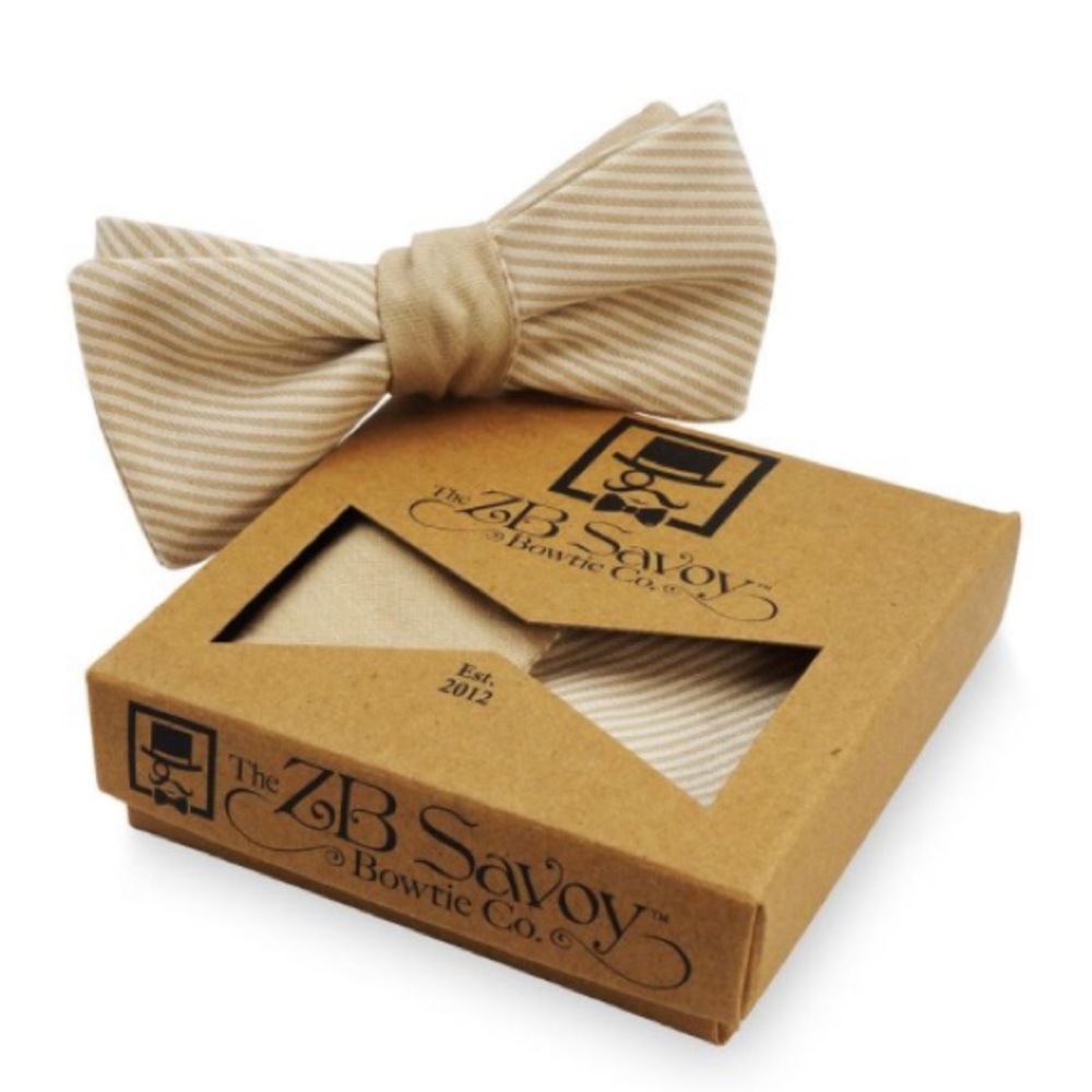ZB Savoy Tan Cream Chambray Pinstripe Bow Tie